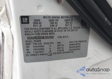 2011 Buick Enclave 2Xl z USA, uszkodzony, nr VIN 5GAKRCED9BJ352682